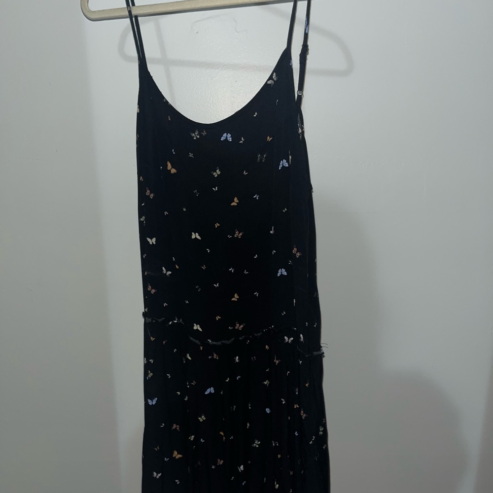 Black Butterfly Print tie strap Slip Dress